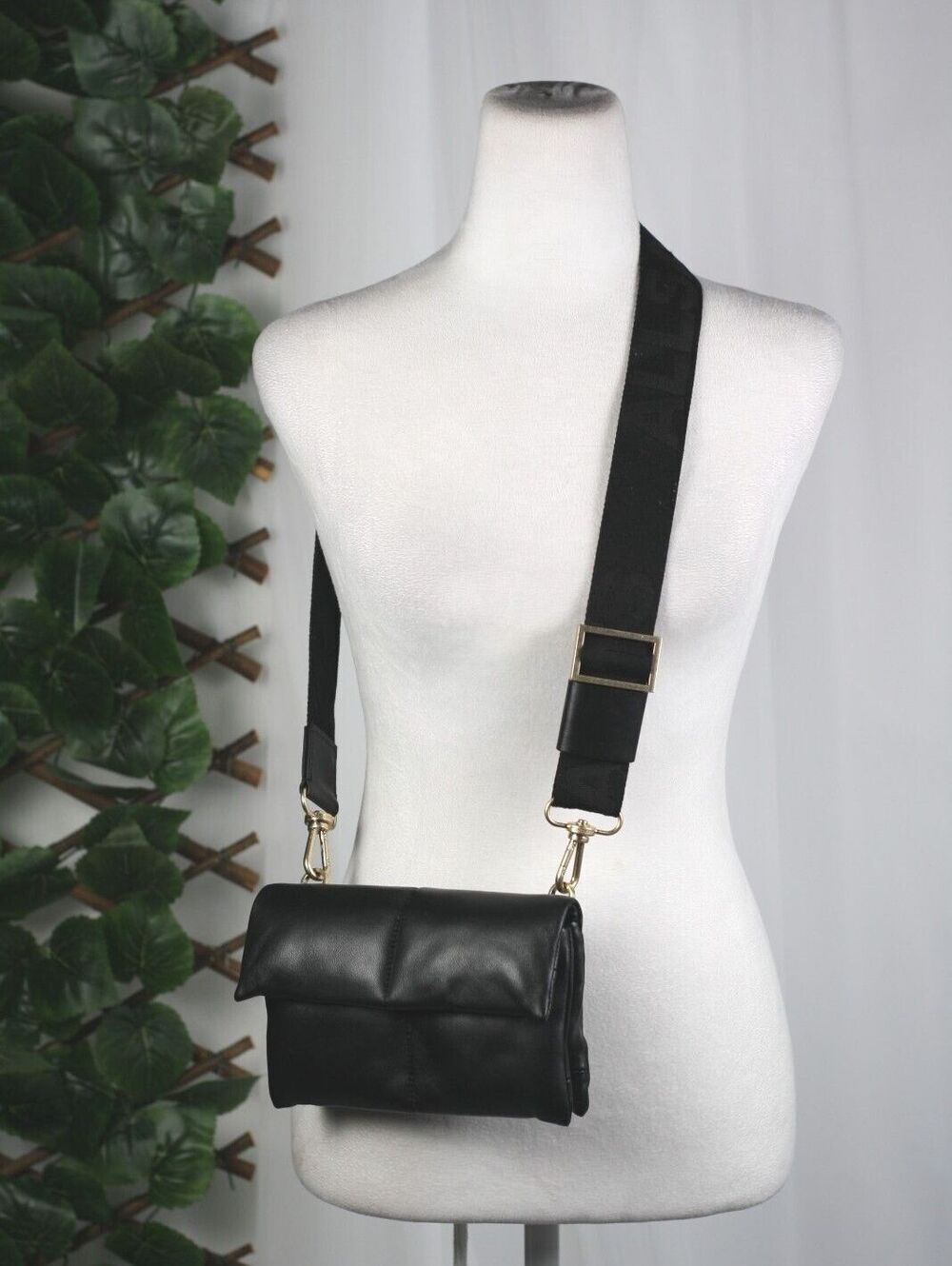BLACK  Ezra Logo Strap Leather Crossbody Bag small
